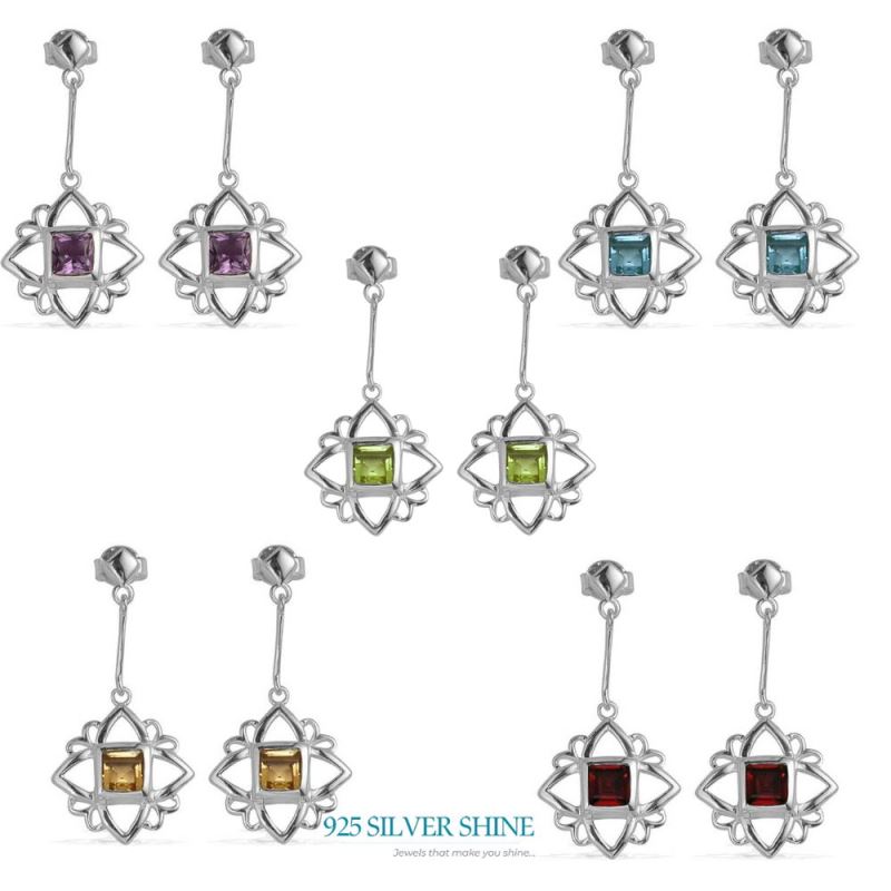 Solid 925 Silver Earrings In Natural Garnet Gemstone 925SE697_2