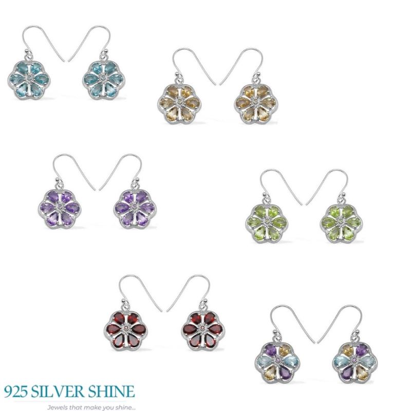 Solid 925 Silver Earrings In Genuine Multi Gemstone 925SE699_2