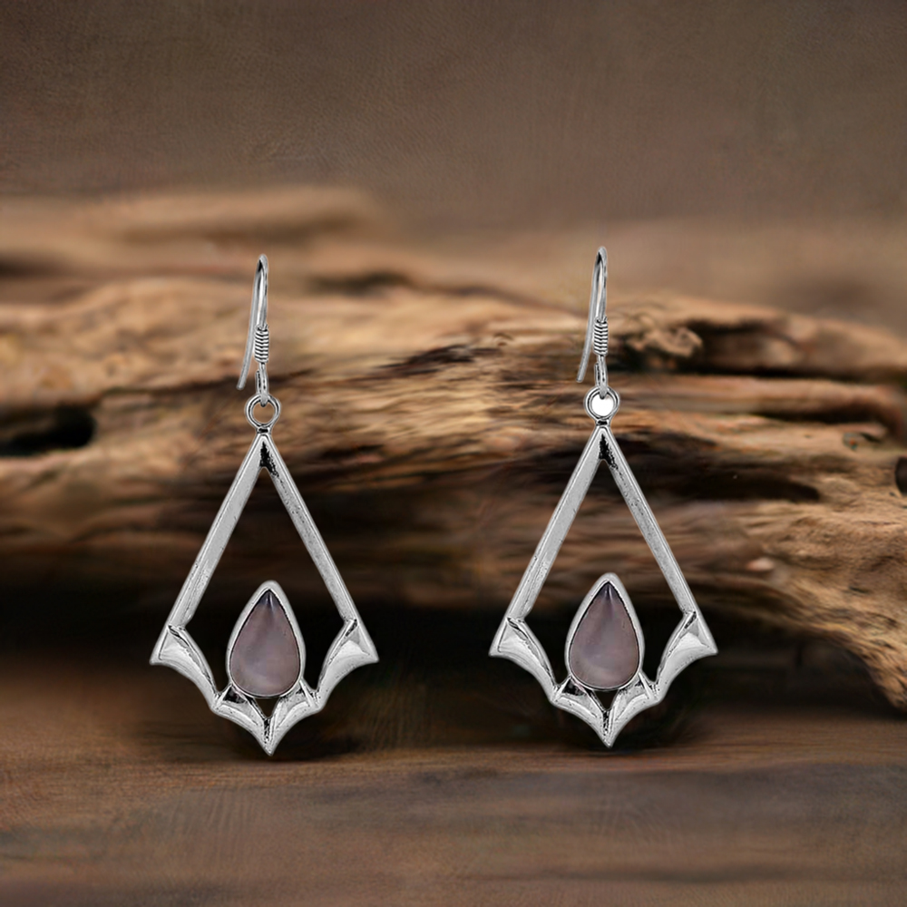 Genuine Rose Quartz Cabochon Gemstone Earring In 925 Sterling Silver Jewelry 925SE70_0