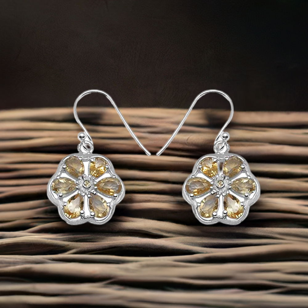 Fine 925 Sterling Silver Earrings In Genuine Citrine Gemstone 925SE702