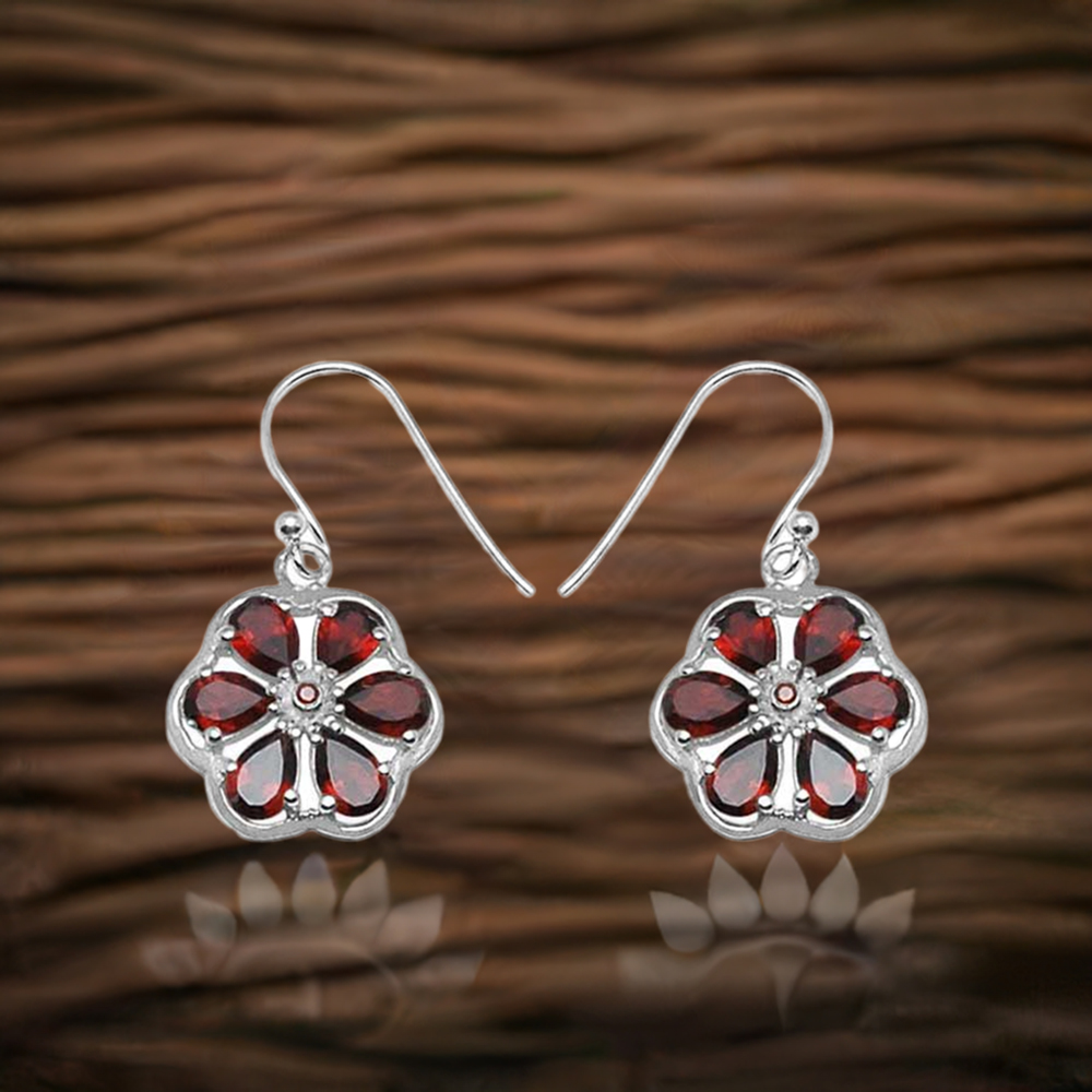 Natural Garnet Gemstone Earrings In 925 Sterling Silver 925SE703