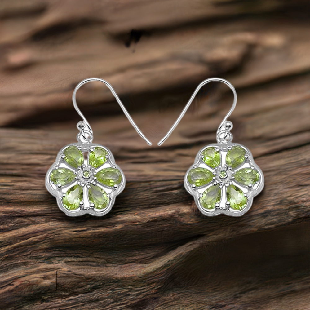 Semi Precious Peridot Gemstone Earrings In 925 Sterling Silver 925SE704