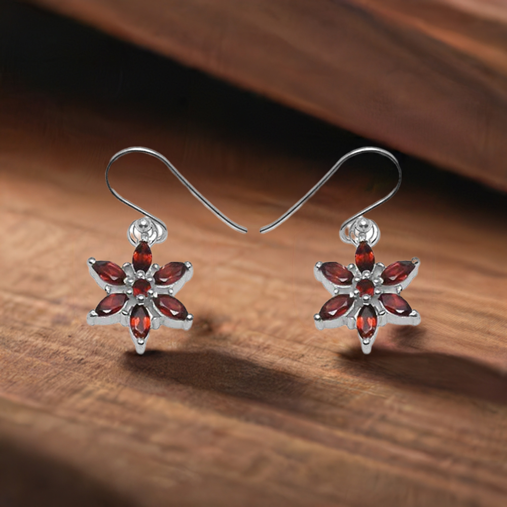 Natural Garnet Gemstone Earrings In Fine 925 Sterling Silver 925SE709