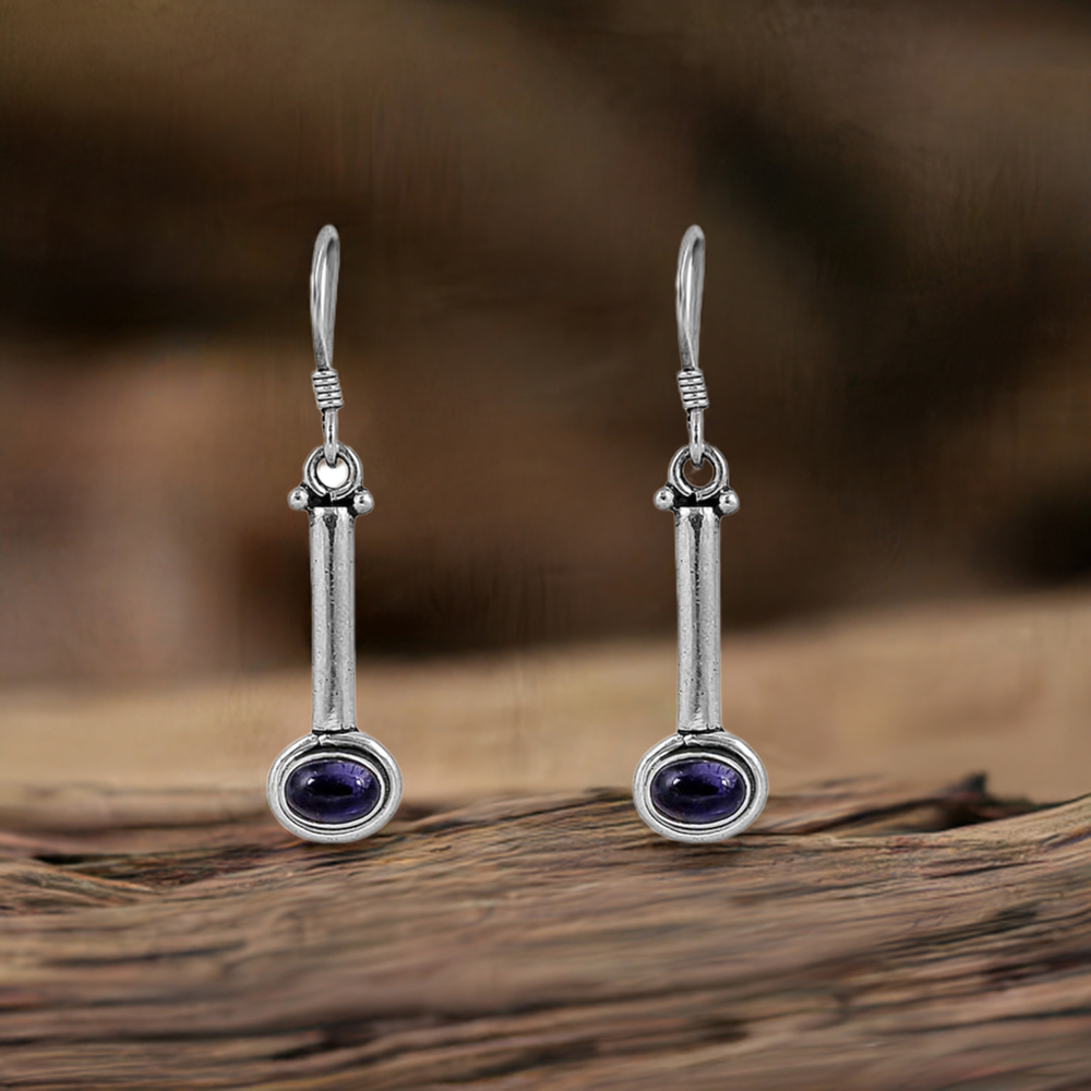 Natural Iolite Gemstone Earring In 925 Sterling Silver Jewelry 925SE71