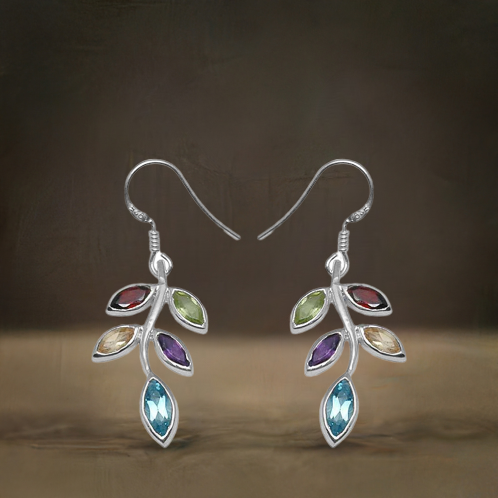 Genuine Multi Gemstone Earrings In Fine 925 Sterling Silver 925SE711