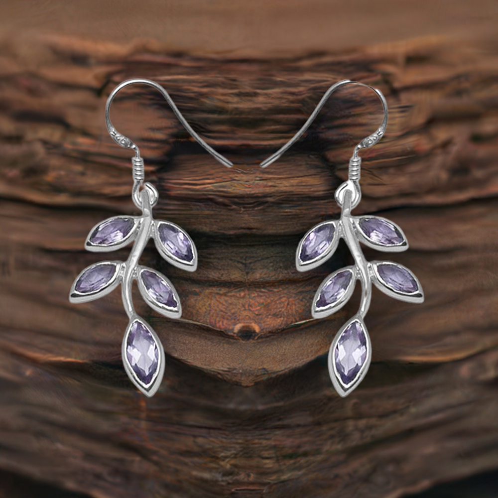 925 Sterling Silver Earrings In Natural Amethyst Gemstone 925SE712