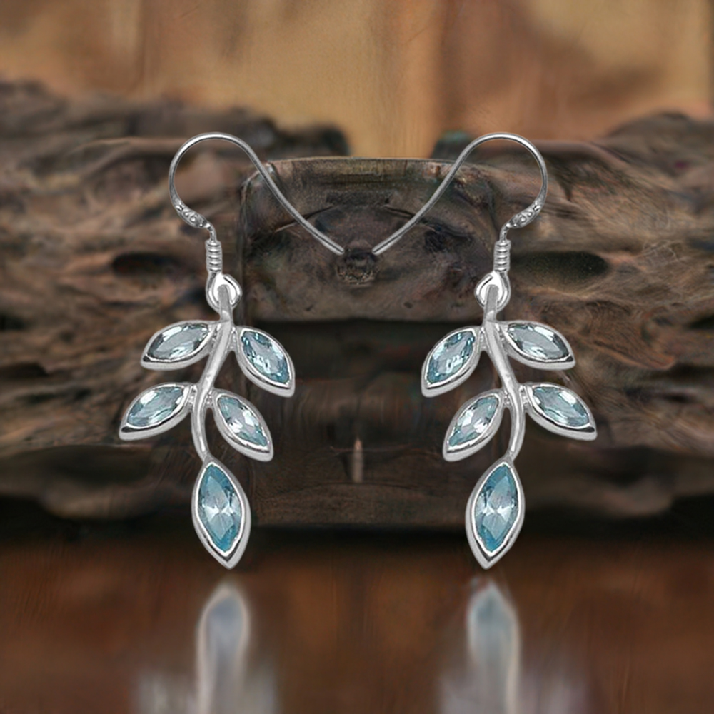 925 Sterling Silver Earrings In Semi Precious Blue Topaz Gemstone 925SE713