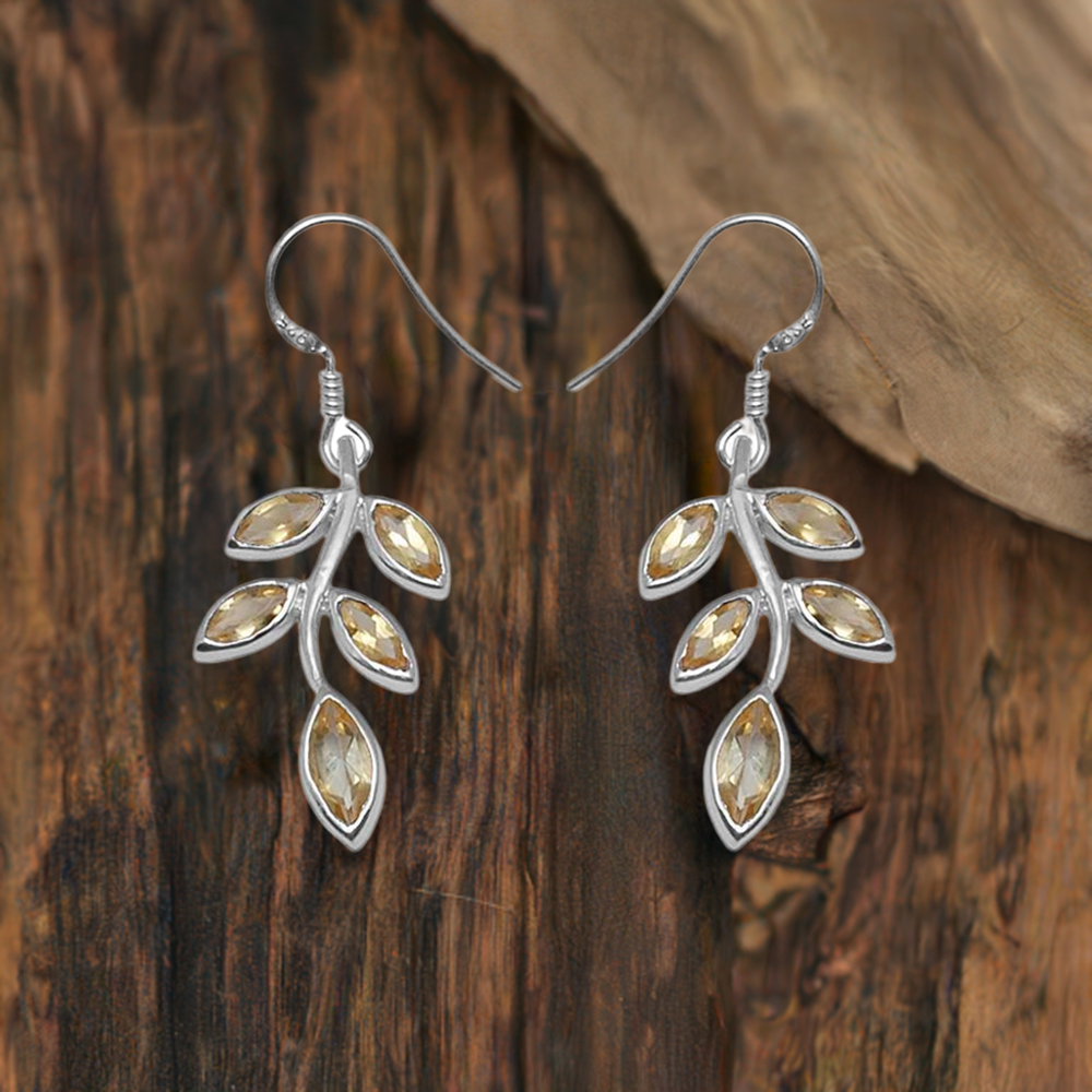 925 Sterling Silver Earrings In Genuine Citrine Gemstone 925SE714