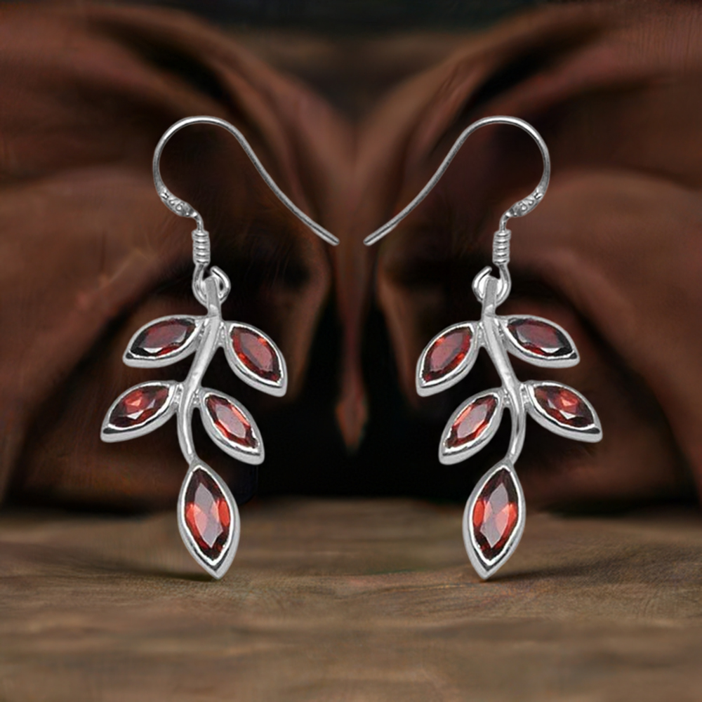 925 Sterling Silver Earrings In Natural Garnet Gemstone 925SE715