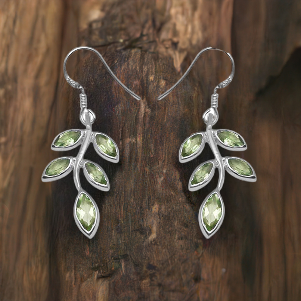 925 Sterling Silver Earrings In Semi Precious Peridot Gemstone 925SE716