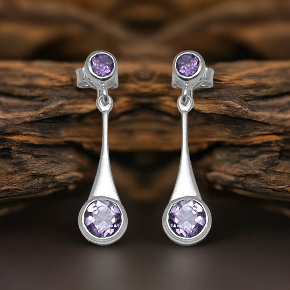 925 Sterling Silver Earrings In Genuine Amethyst Gemstone 925SE717