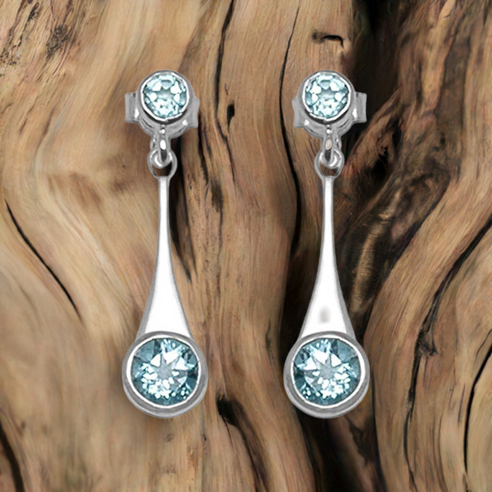 925 Sterling Silver Earrings In Natural Blue Topaz Gemstone 925SE718