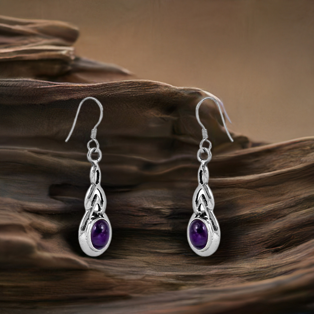 Genuine Amethyst Gemstone Earring In 925 Solid Silver Jewelry 925SE72