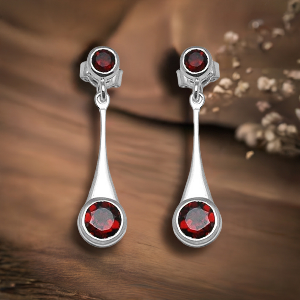 925 Sterling Silver Earrings In Genuine Garnet Gemstone 925SE720