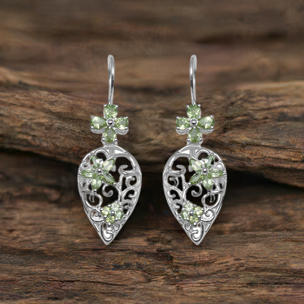 925 Sterling Silver Earrings In Semi Precious Peridot Gemstone 925SE722