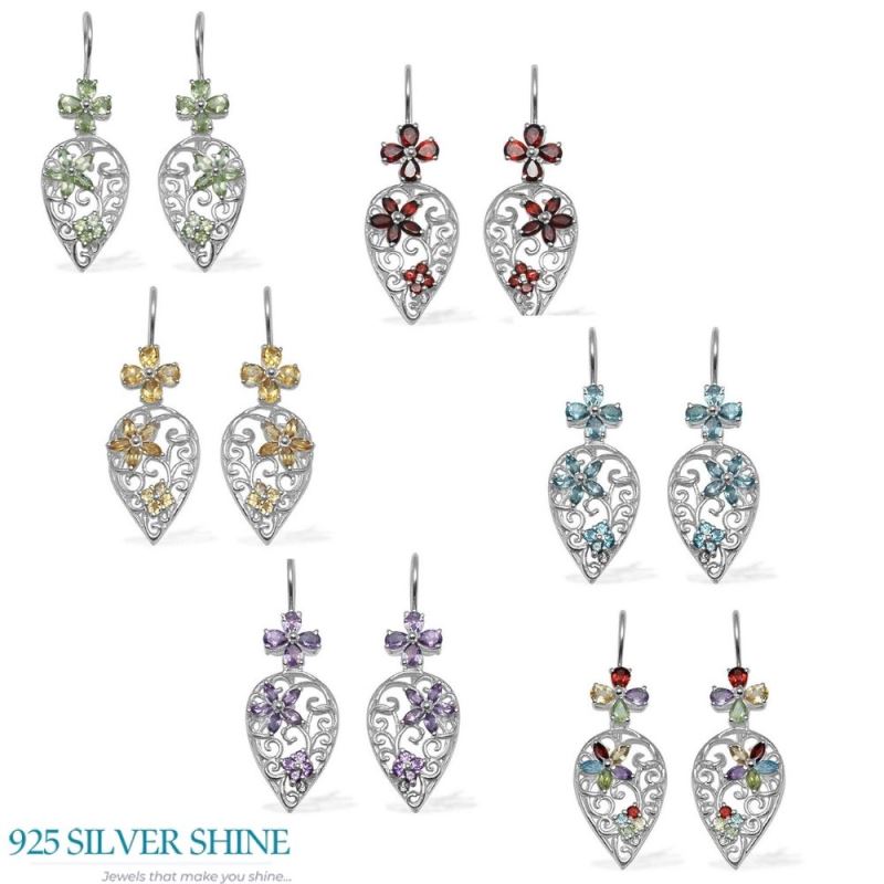 925 Sterling Silver Earrings In Genuine Multi Gemstone 925SE723_2