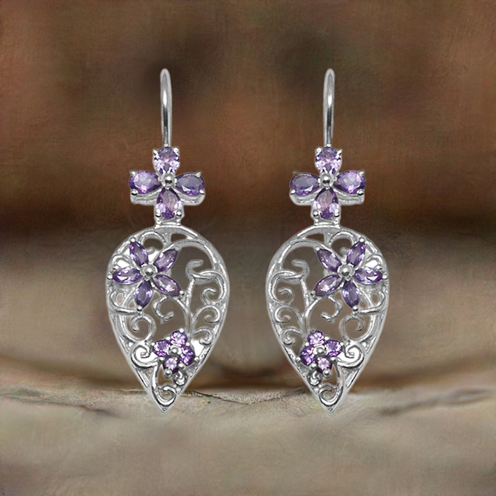 925 Sterling Silver Earrings In Natural Amethyst Gemstone 925SE724