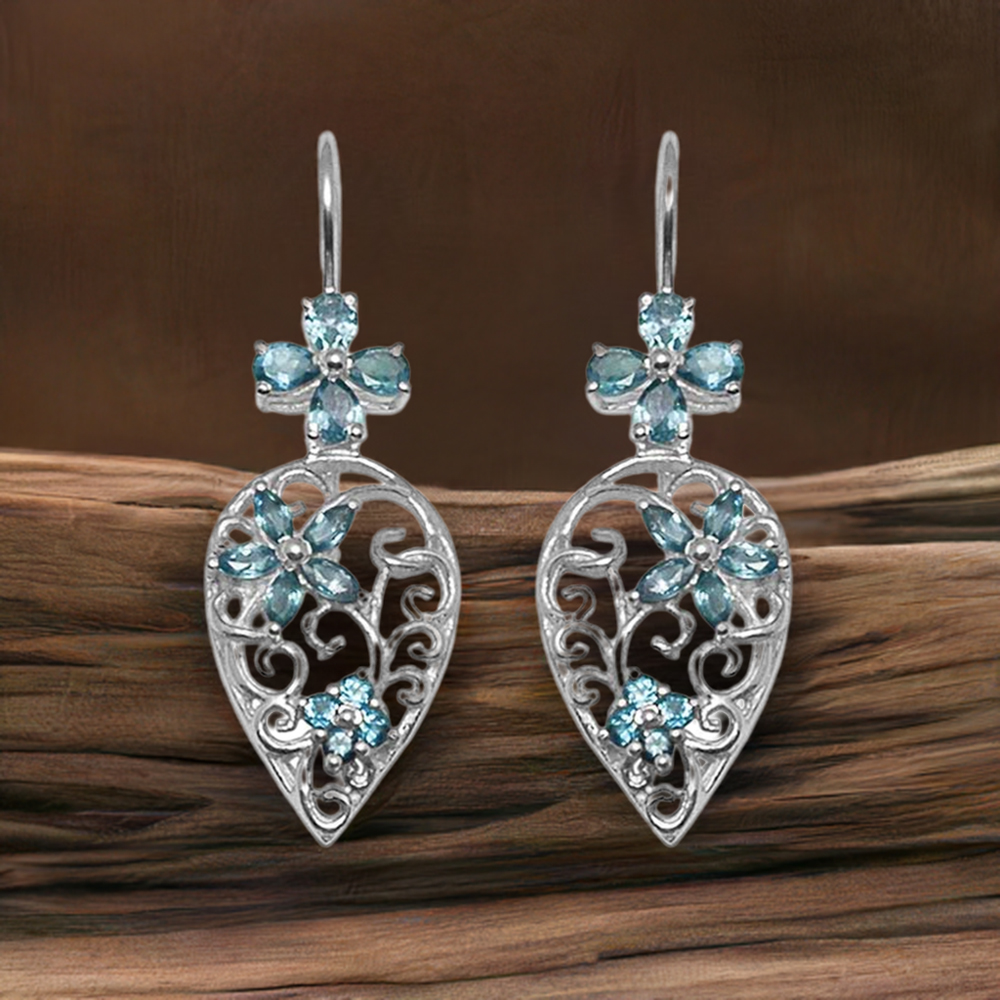 925 Sterling Silver Earrings In Semi Precious Blue Topaz Gemstone 925SE725