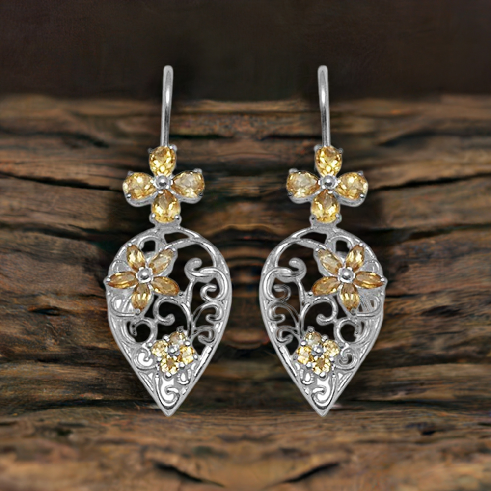 925 Sterling Silver Earrings In Genuine Citrine Gemstone 925SE726