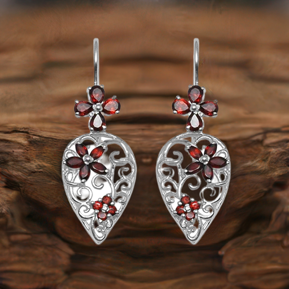 Natural Garnet Gemstone Earrings In 925 Sterling Silver Jewelry 925SE727