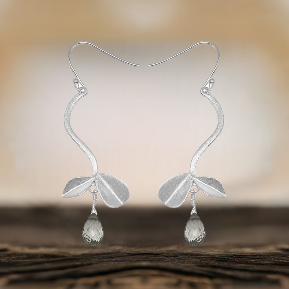 Semi Precious Green Amethyst Gemstone Earrings In 925 Sterling Silver Jewelry 925SE731