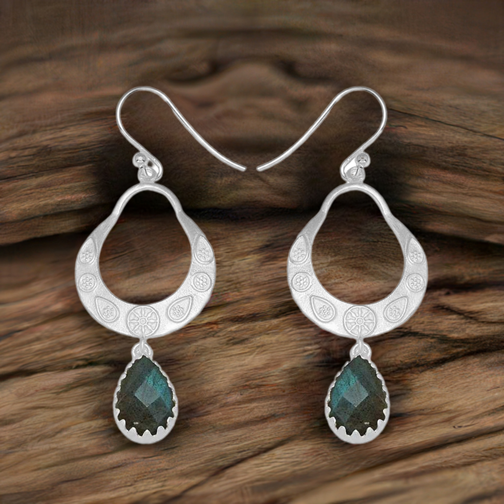 Semi Precious Labradorite Gemstone Earrings In 925 Sterling Silver Jewelry 925SE734