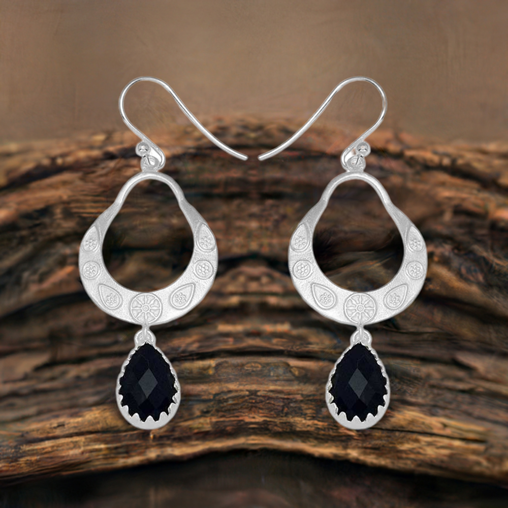 Genuine Black Onyx Gemstone Earrings In 925 Sterling Silver Jewelry 925SE735