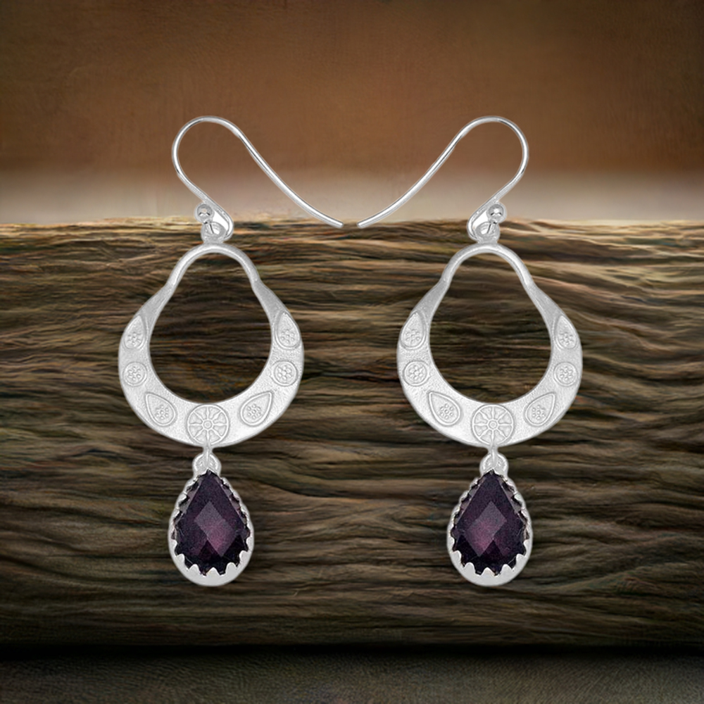 Natural Amethyst Gemstone Earrings In 925 Sterling Silver Jewelry 925SE736