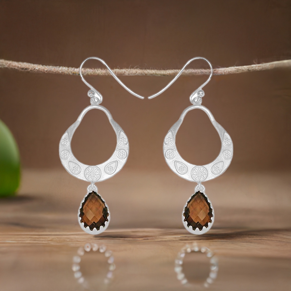 Semi Precious Smoky Quartz Gemstone Earrings In 925 Sterling Silver Jewelry 925SE737
