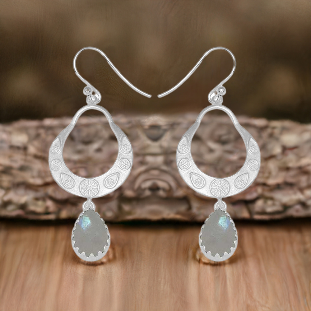 Genuine Rainbow Moonstone Earrings In 925 Sterling Silver Jewelry 925SE738