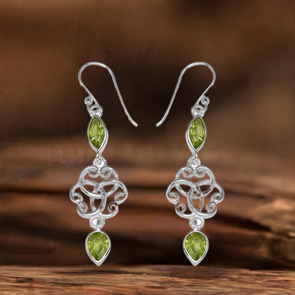 925 Sterling Silver Earrings In Peridot Gemstone Jewelry 925SE739