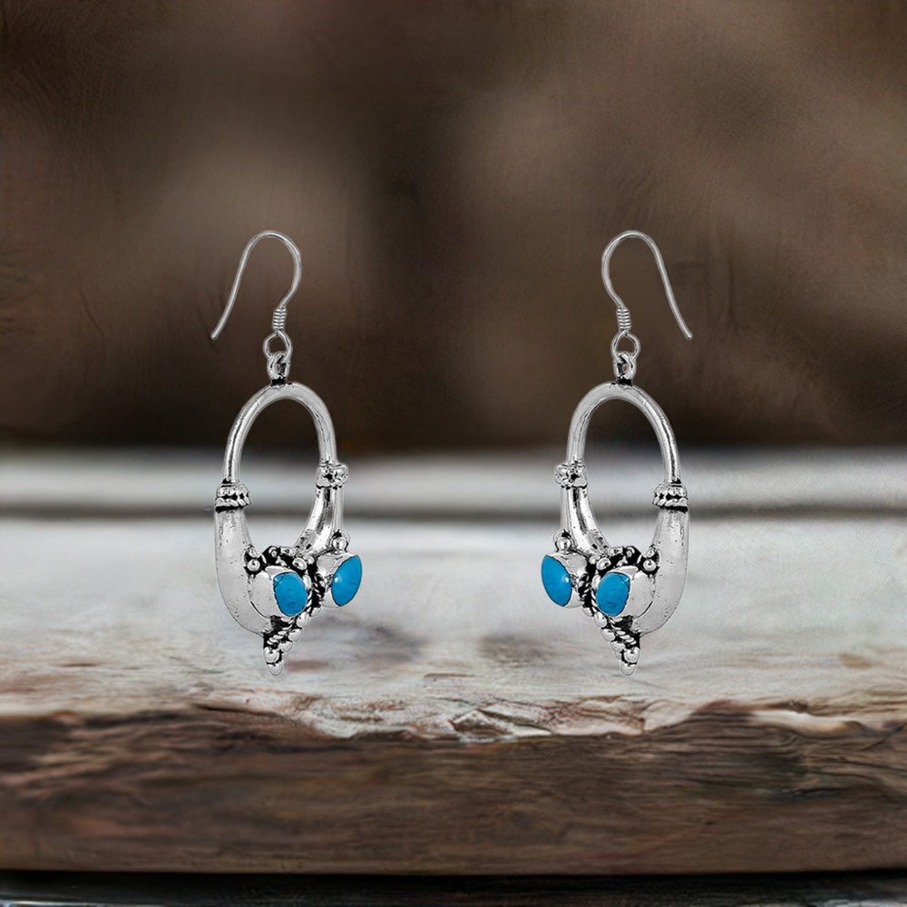 Natural Turquoise Gemstone Earring In 925 Sterling Silver Jewelry 925SE74