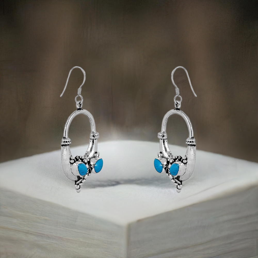 Natural Turquoise Gemstone Earring In 925 Sterling Silver Jewelry 925SE74_0