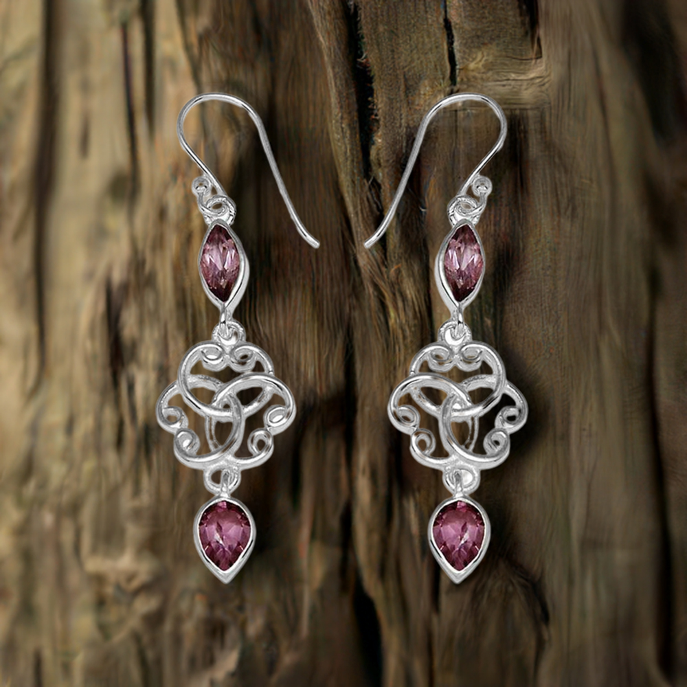 925 Sterling Silver Earrings In Amethyst Gemstone Jewelry 925SE740