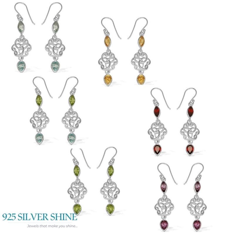 925 Sterling Silver Earrings In Garnet Gemstone Jewelry 925SE741_2