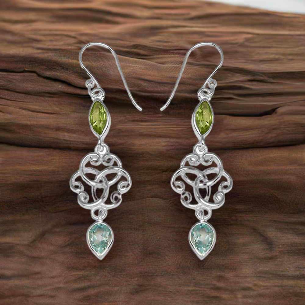 925 Sterling Silver Handmade Earrings In Multi Gemstone Jewelry 925SE742