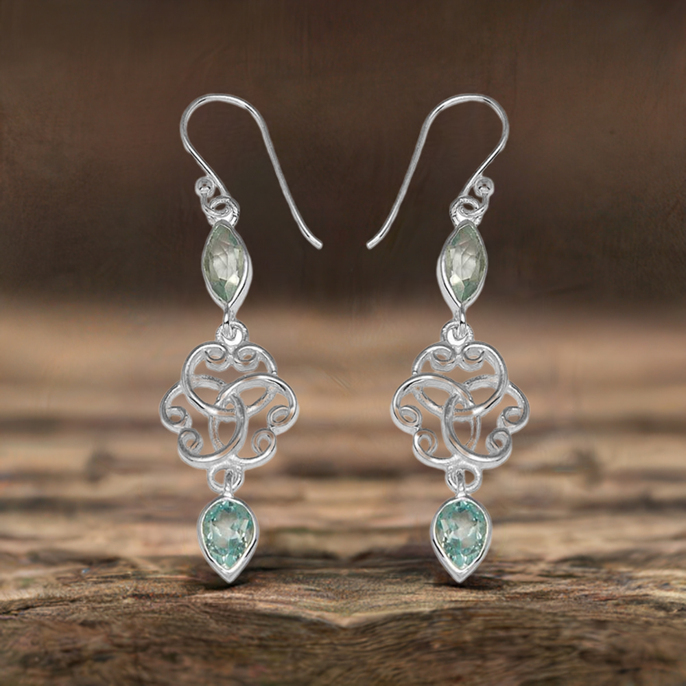 925 Sterling Silver Handmade Earrings In Blue Topaz Gemstone Jewelry 925SE744