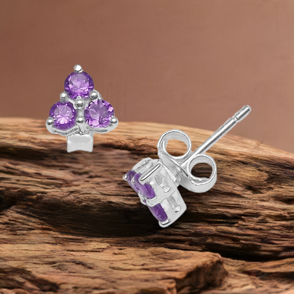 925 Sterling Silver Handmade Earrings In Amethyst Gemstone Jewelry 925SE747