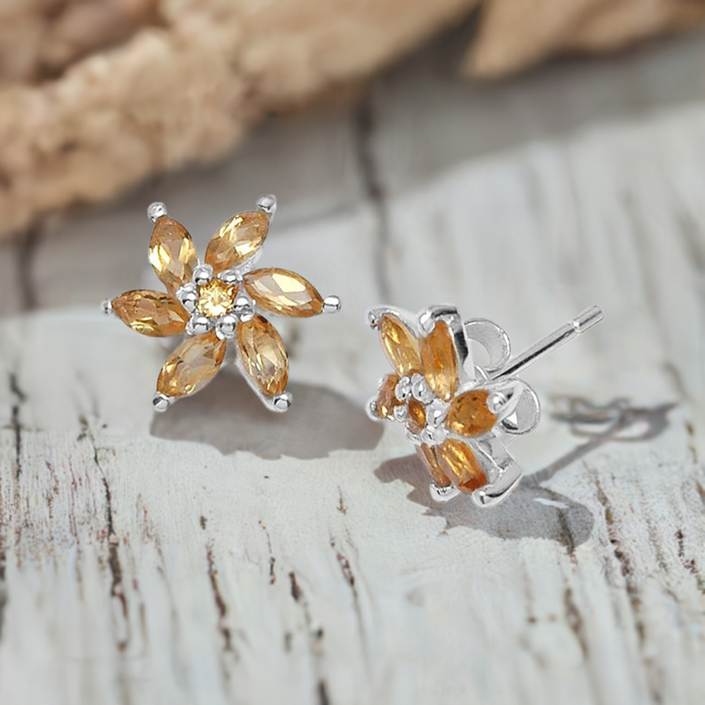 925 Sterling Silver Earrings In Citrine Gemstone Jewelry 925SE751