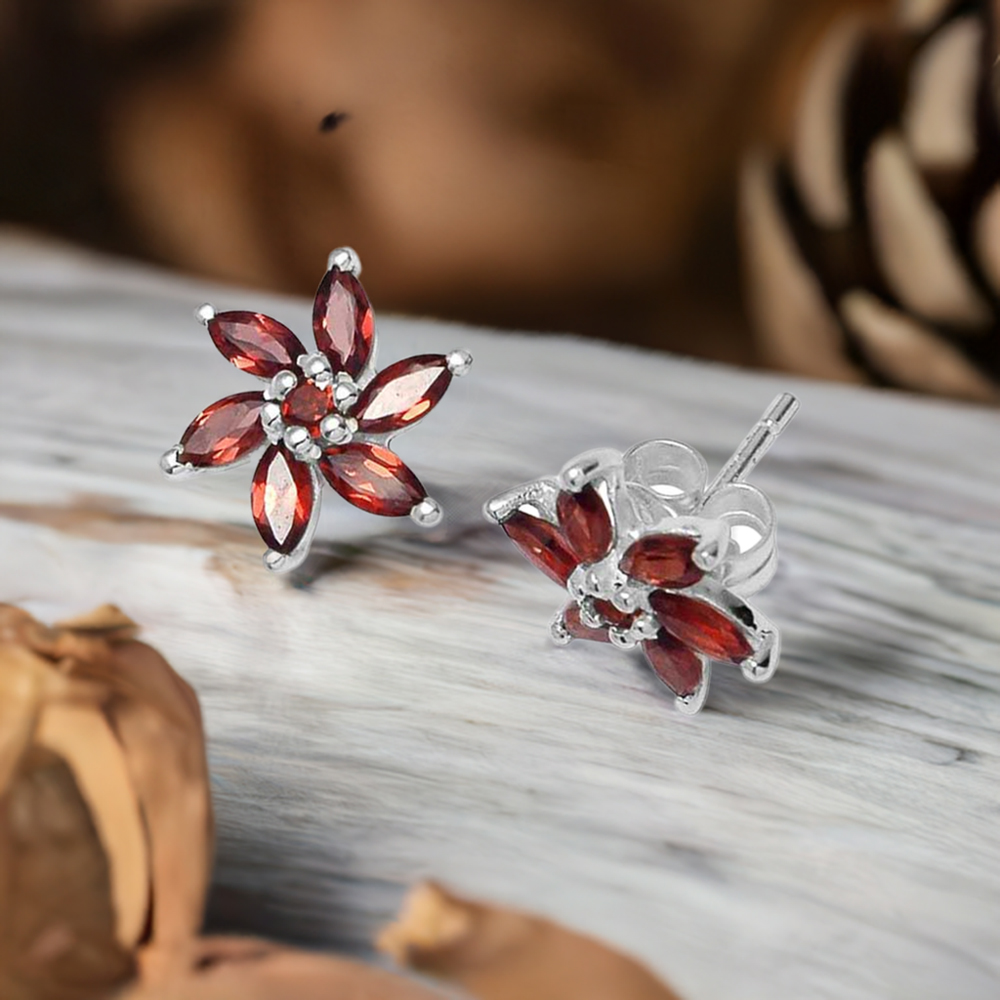 925 Sterling Silver Earrings In Garnet Gemstone Jewelry 925SE752