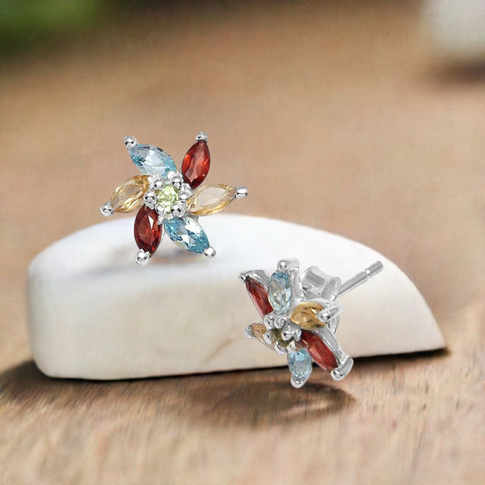 925 Sterling Silver Handmade Earrings In Multi Gemstone Jewelry 925SE753