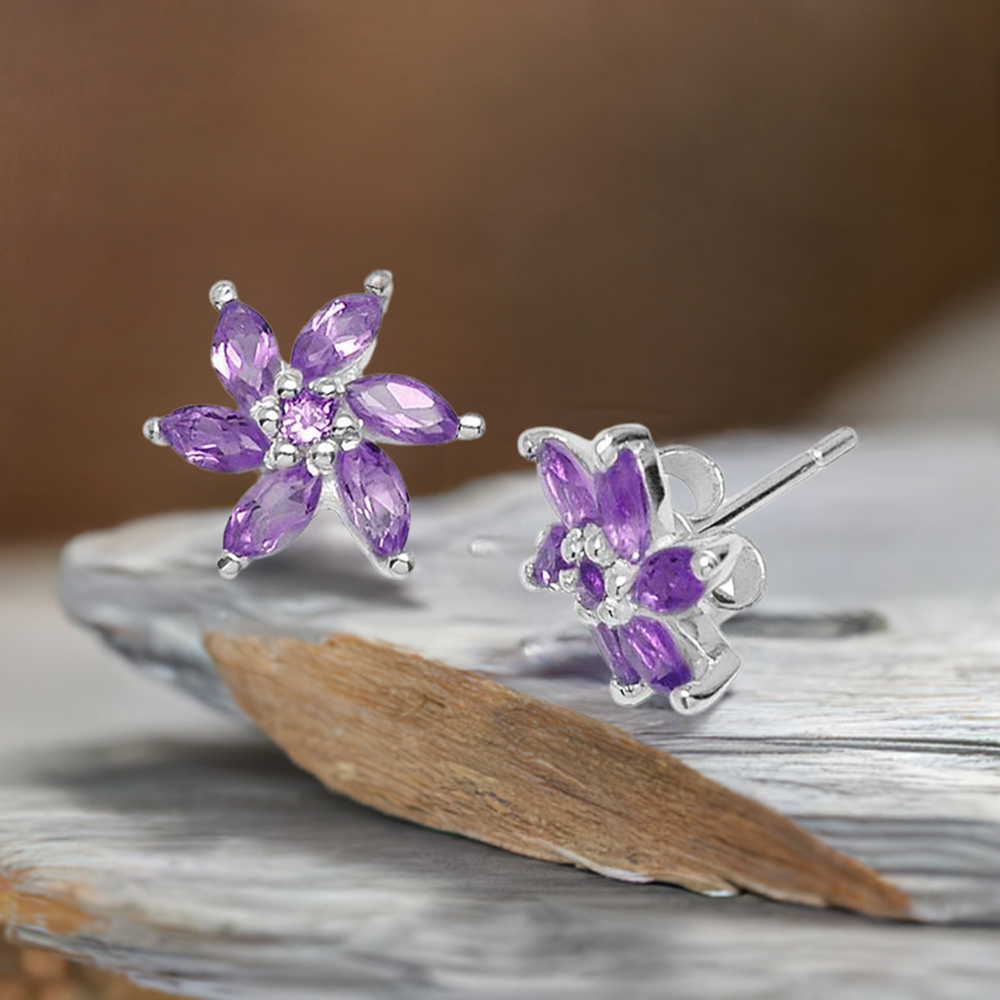 925 Sterling Silver Handmade Earrings In Amethyst Gemstone Jewelry 925SE755