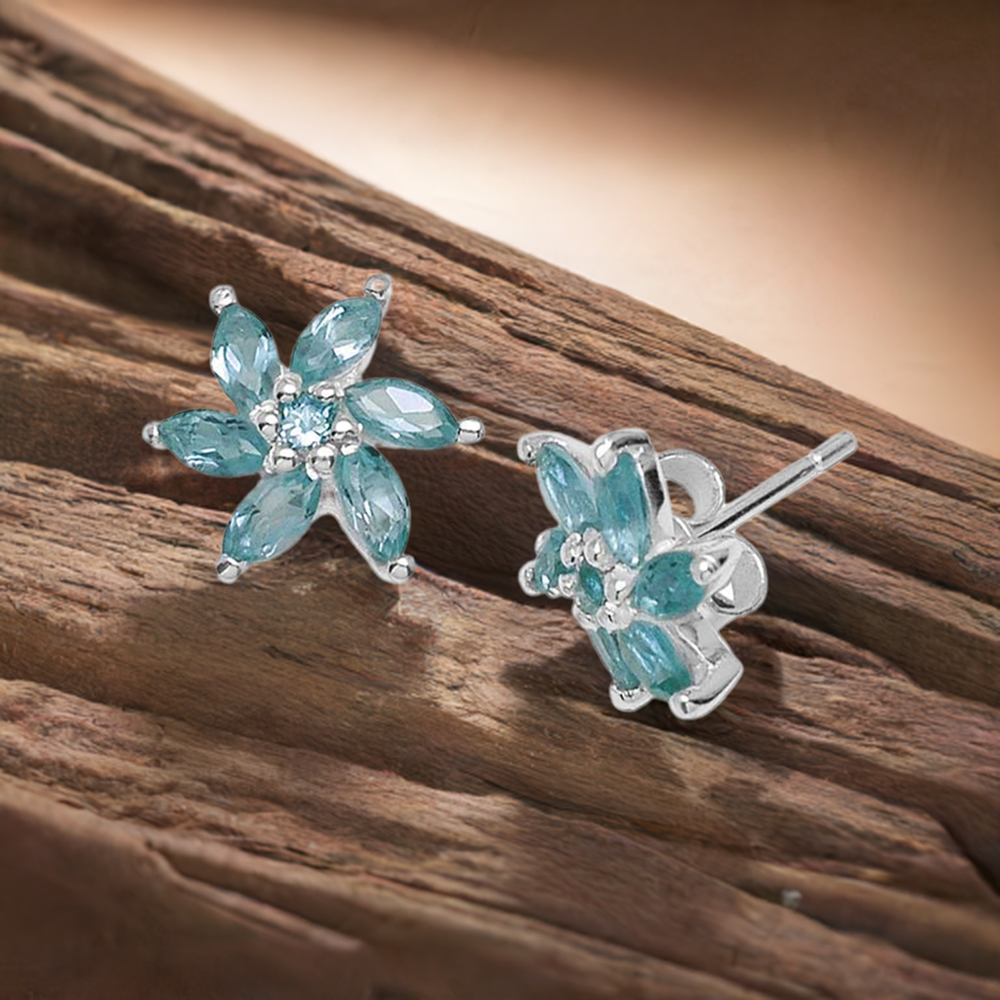 925 Sterling Silver Handmade Earrings In Blue Topaz Gemstone Jewelry 925SE756
