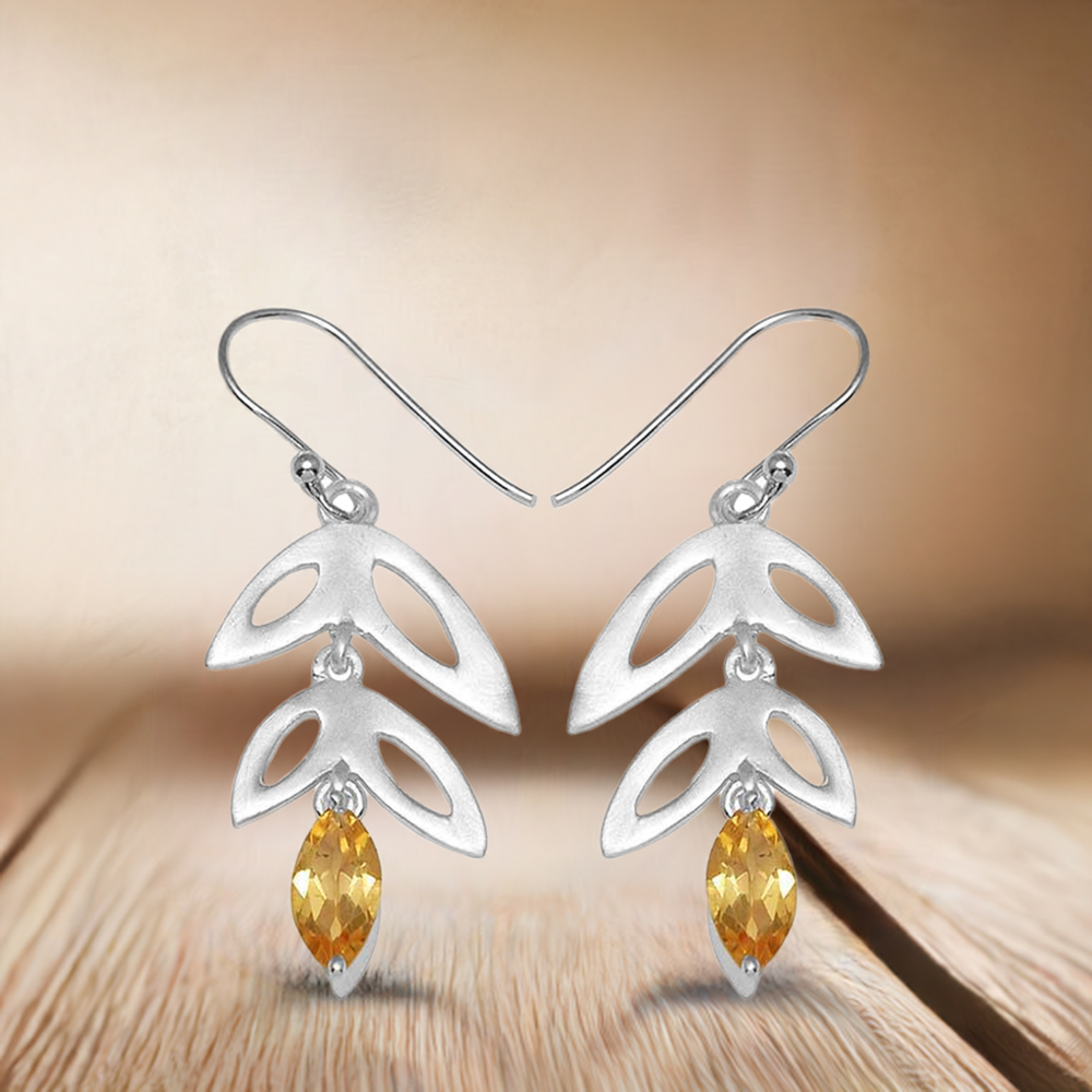 925 Sterling Silver Earrings In Citrine Gemstone Jewelry 925SE758