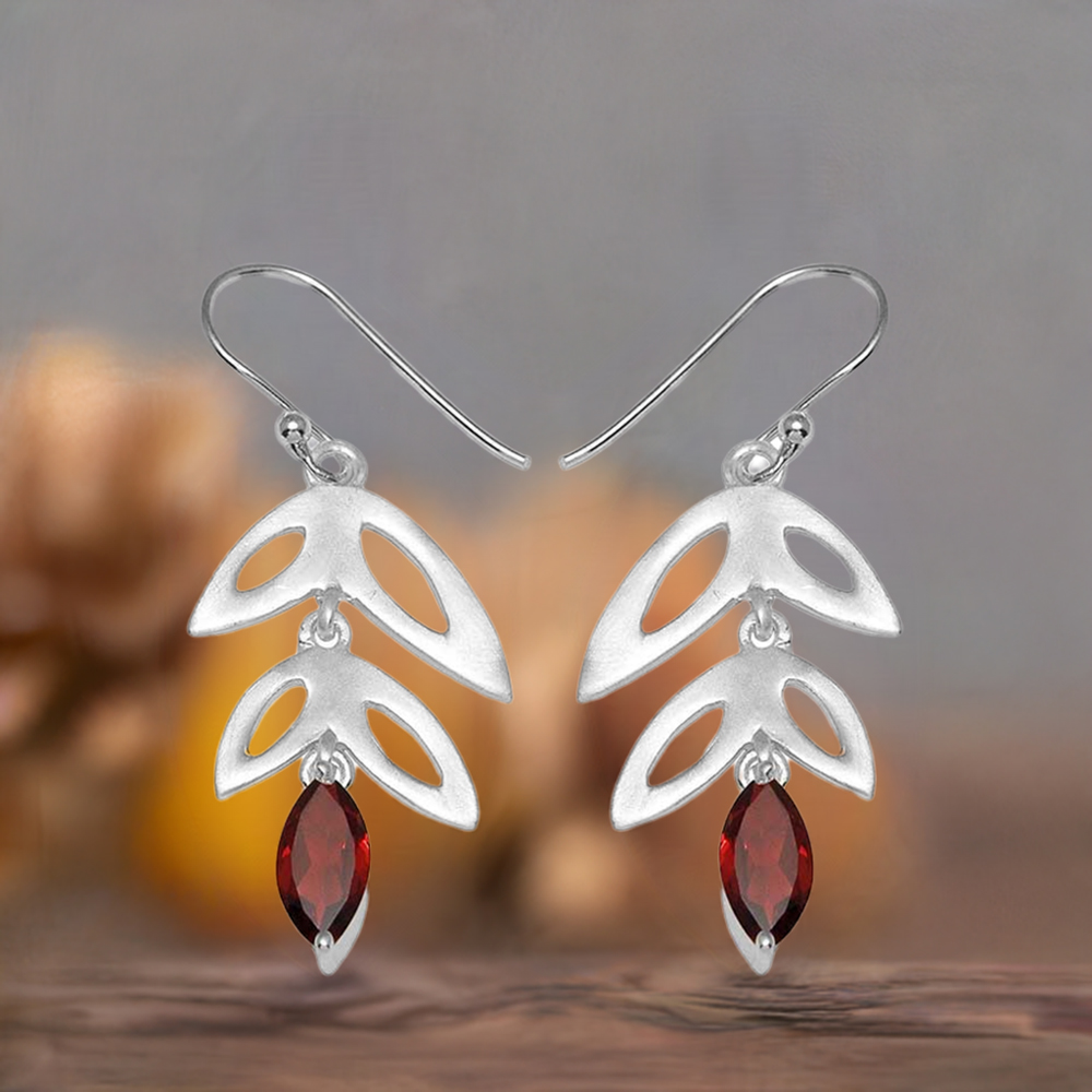 925 Sterling Silver Earrings In Garnet Gemstone Jewelry 925SE759