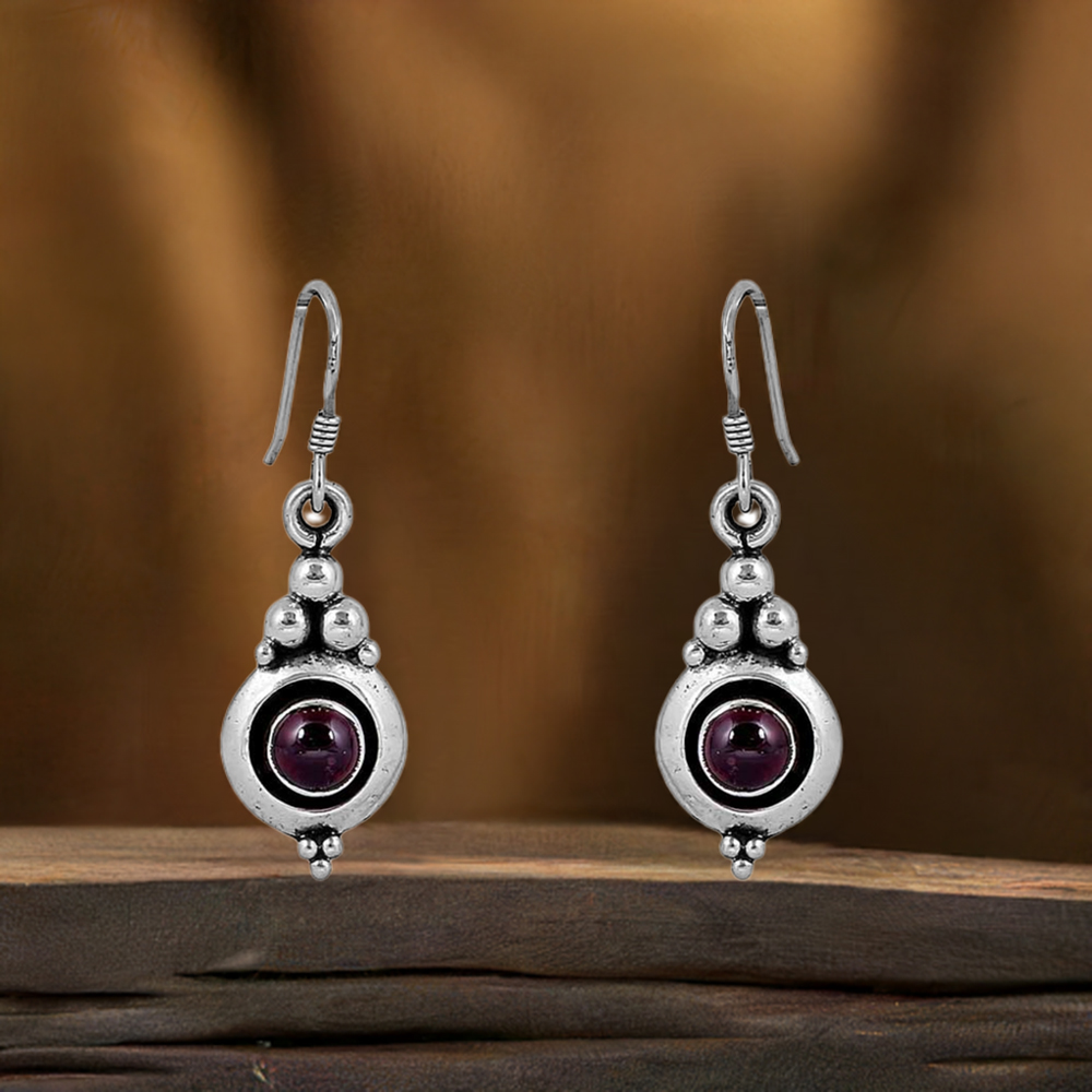 Garnet Semi Precious Gemstone Earring In 925 Sterling Silver Jewelry 925SE76