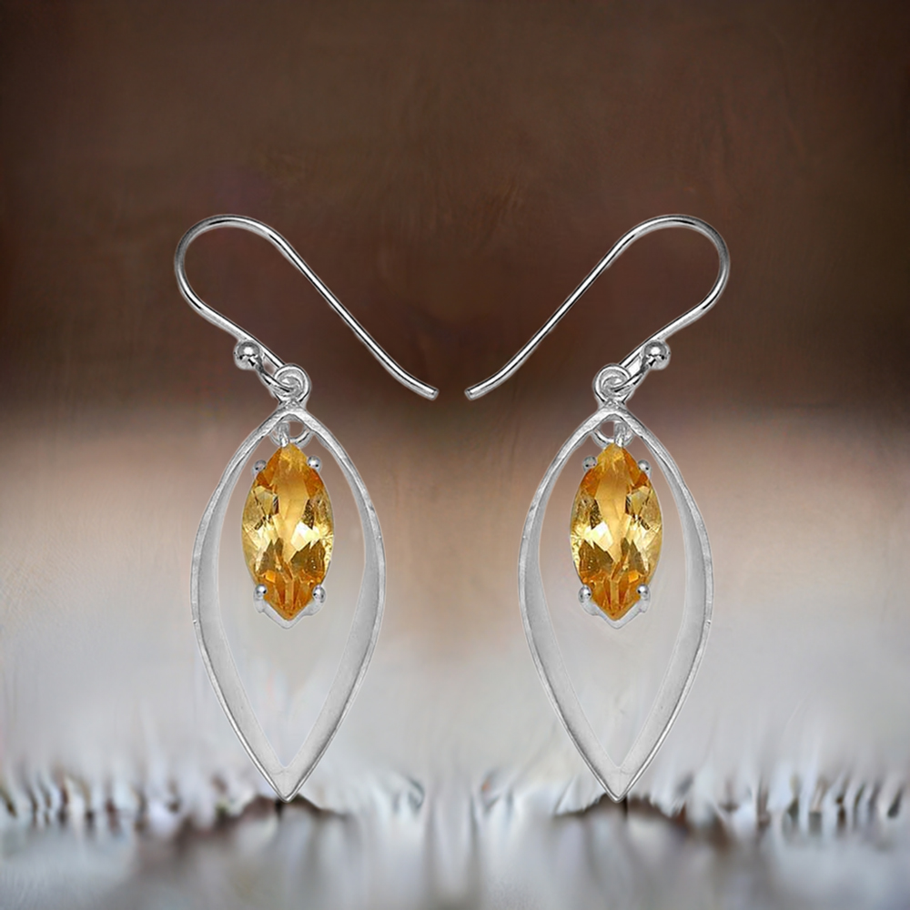 925 Sterling Silver Handmade Earrings In Citrine Gemstone Jewelry 925SE763