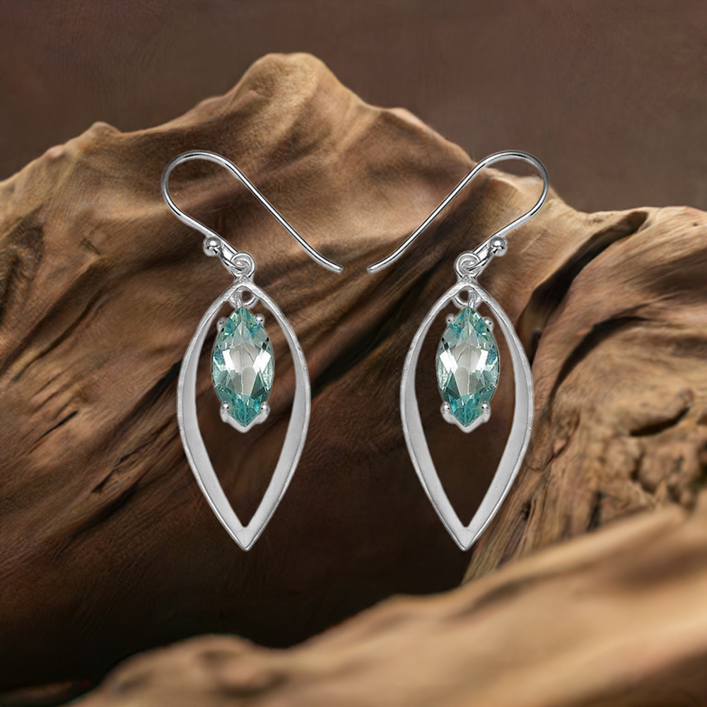 925 Sterling Silver Handmade Earrings In Blue Topaz Gemstone Jewelry 925SE764