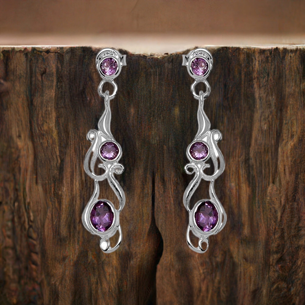 925 Sterling Silver Handmade Earrings In Amethyst Gemstone Jewelry 925SE772