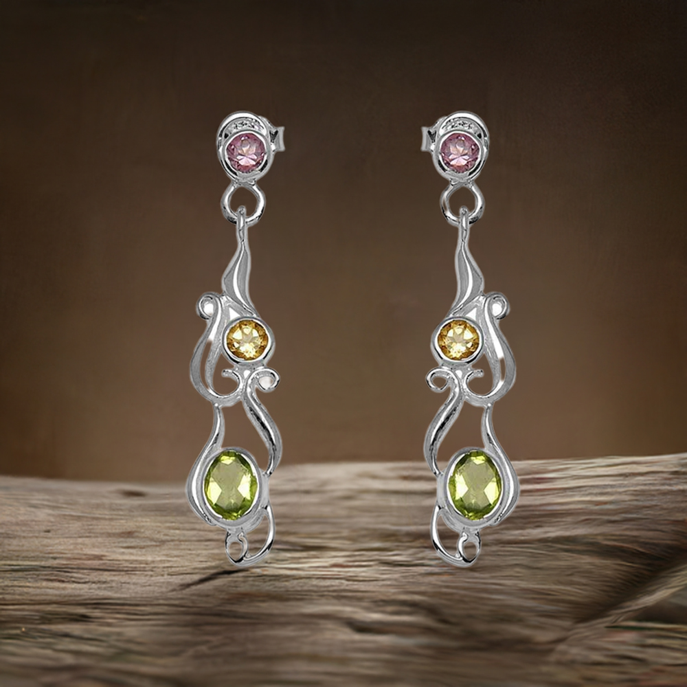 925 Sterling Silver Earrings In Natural Multi Gemstone 925SE773